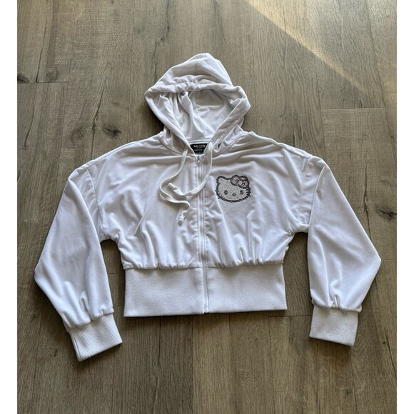 Rare Forever 21 X Hello Kitty Velour Bling Hoodie Sanrio Collection White Large - Picture 1 of 5